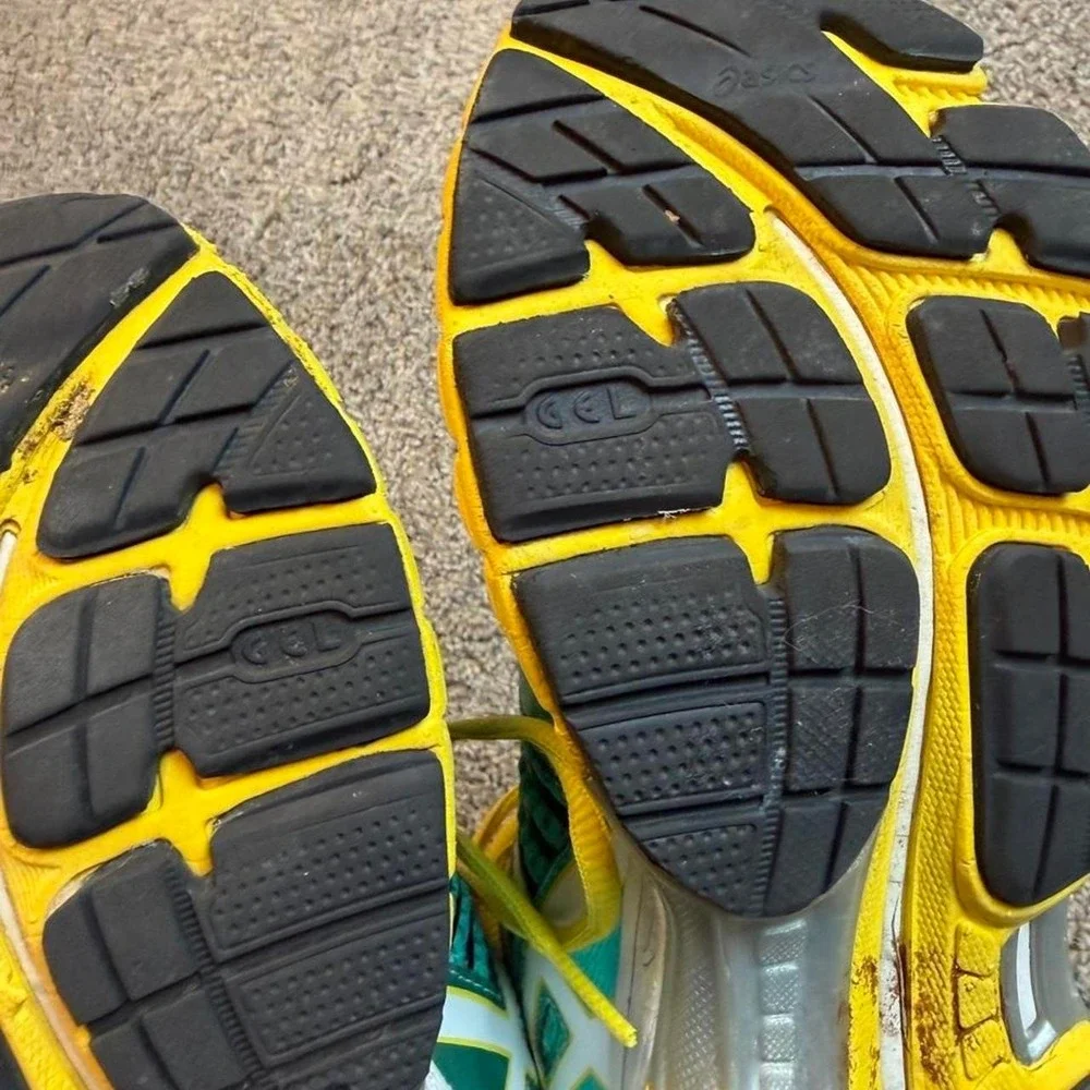 ASICS GEL Nimbus 15 Running Shoes Sneakers Womens 8 Green Yellow White